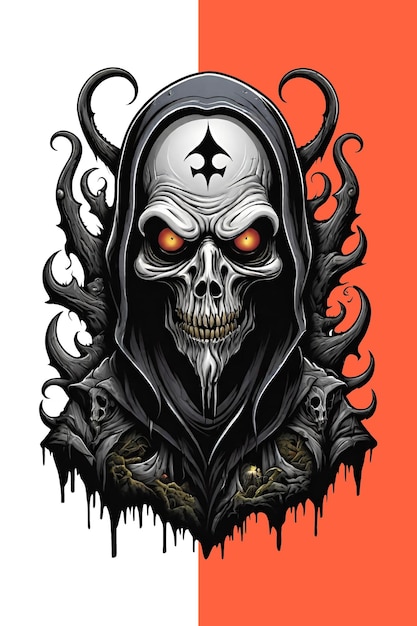 PSD gothic schädel mit krone auf dem kopf illustration design
