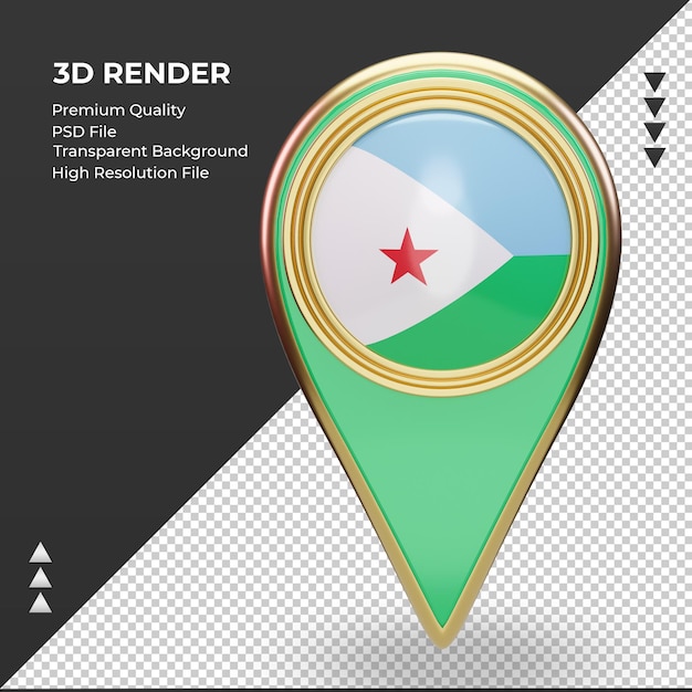 PSD la goupille d'emplacement 3d drapeau djibouti rendu vue de face