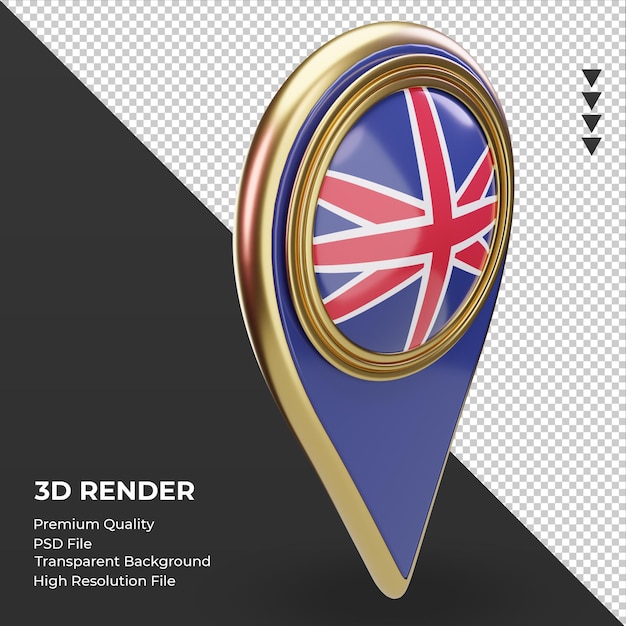 Goupille d'emplacement 3d drapeau du Royaume-Uni rendu vue de gauche