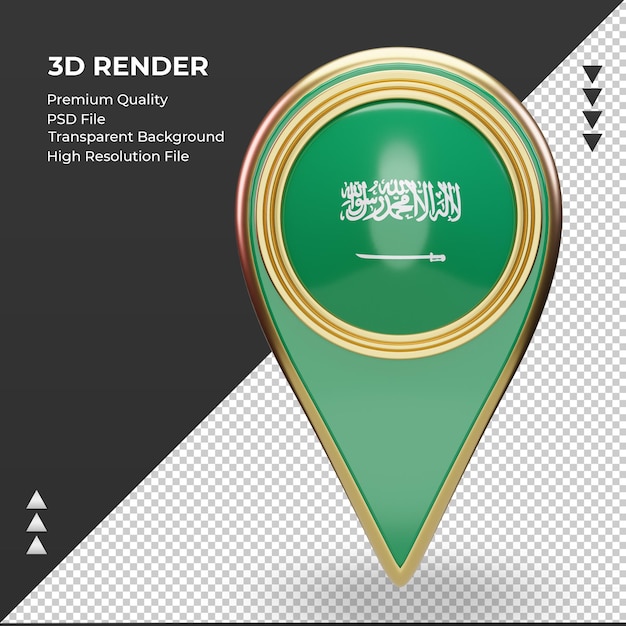PSD la goupille d'emplacement 3d du drapeau de l'arabie saoudite rend la vue de face