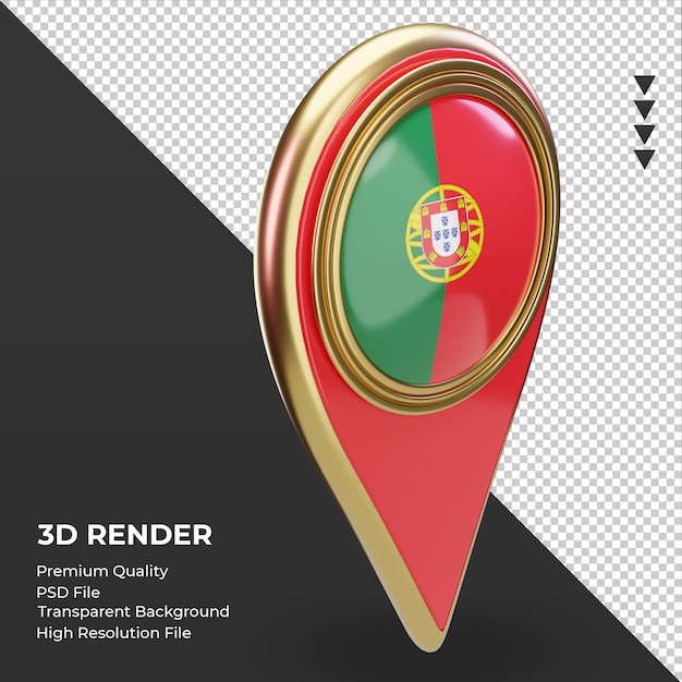 PSD goupille d'emplacement 3d rendu du drapeau du portugal vue de gauche