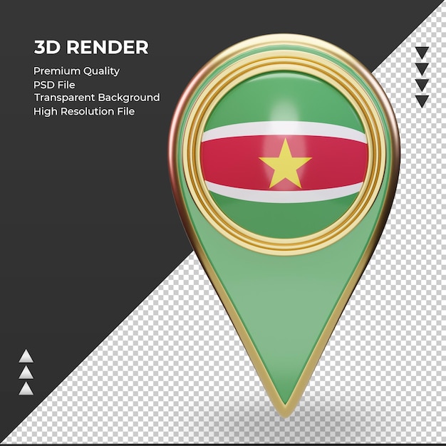 PSD la goupille de localisation 3d drapeau suriname rendu vue de face