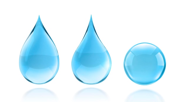 Une goutte d'eau bleue et brillante sur un fond transparent