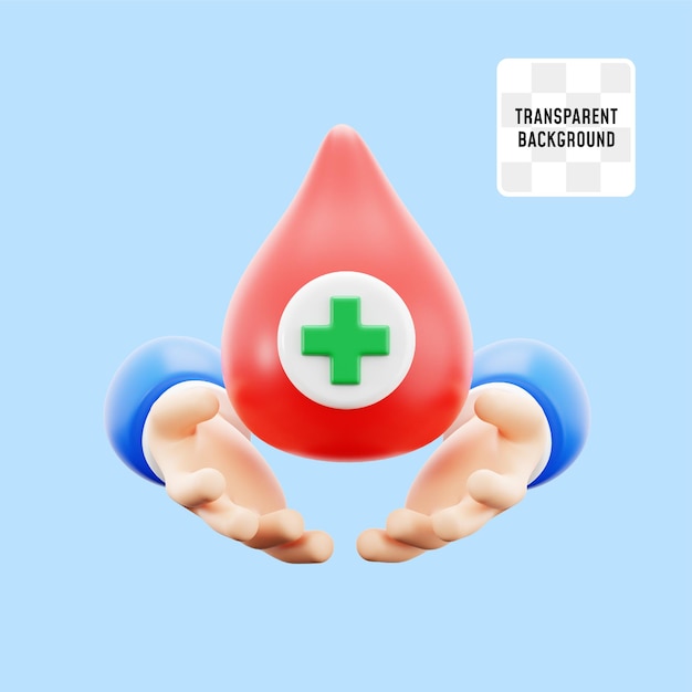 Goutte D'eau De Sang Sur La Main Pour Le Donneur Volontaire Hôpital Médical Illustration D'icône 3d Conception De Rendu
