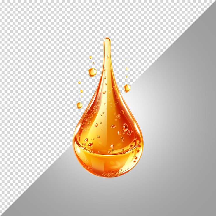 PSD une goutte de liquide orange avec des gouttes de jus d'orange