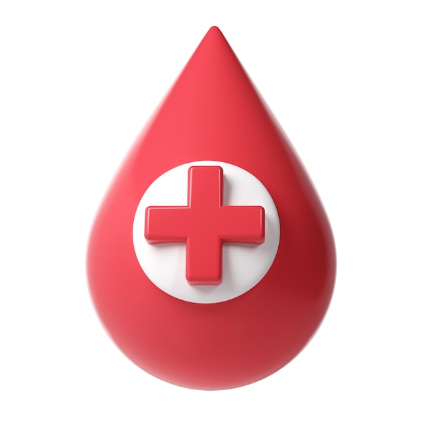goutte de sang rouge 3D avec symbole de croix médicale icon d'aide donation de soins médicaux et de santé transparents