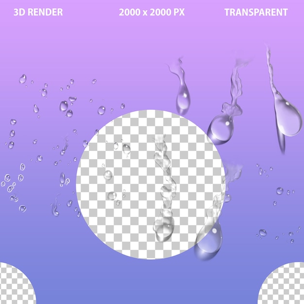 gouttelettes d'eau filtrées 3d et éclaboussure