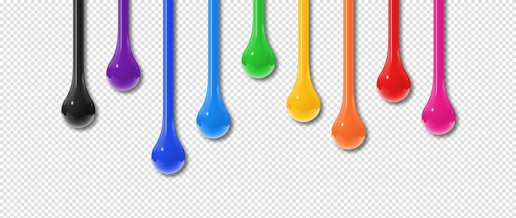 PSD gouttes d'encre colorées sur fond transparent bannière horizontale