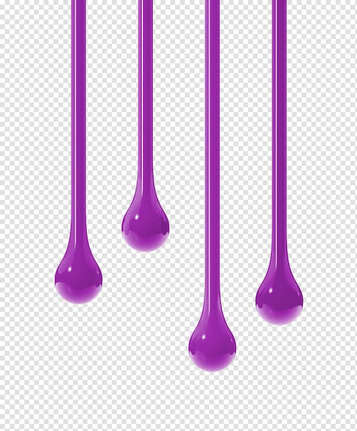 PSD gouttes d'encre violette sur fond transparent