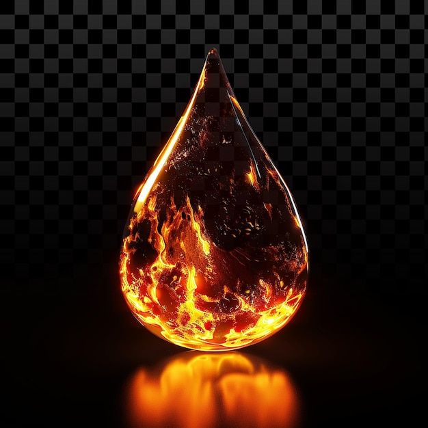 Des gouttes de lave fondues brillant sur un fond transparent