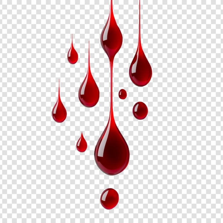 PSD des gouttes de liquide rouge tombant sur un fond isolé