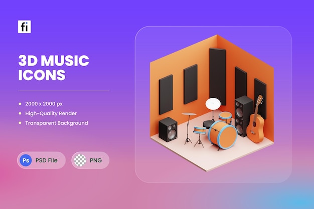 PSD grabación de estudio de ilustración de icono 3d