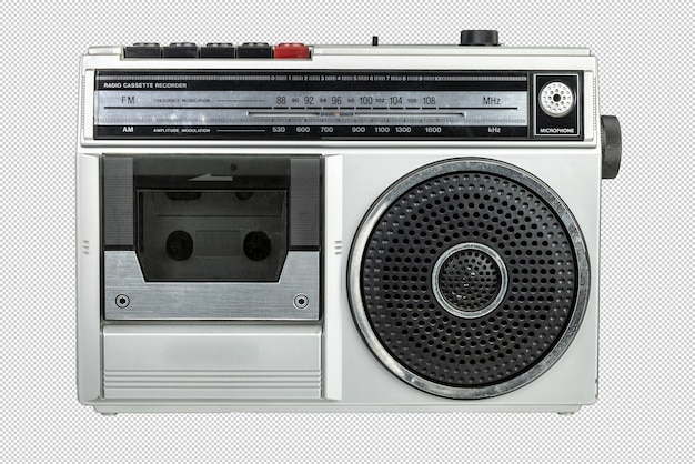 PSD grabadora de cassette de radio antigua aislada en blanco