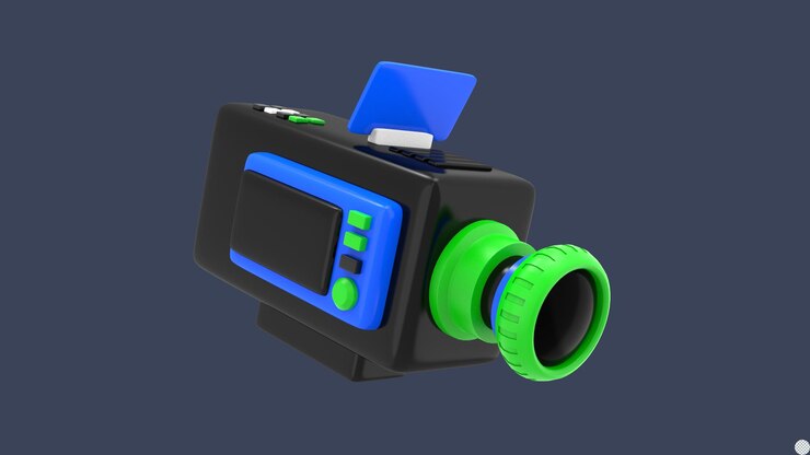 PSD grabadora de películas 3d cámara de video para películas o cine en vivo transmisión ilustración de icono aislado