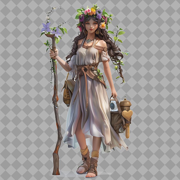 PSD graceful nymph healer con forma etérea que fluye vestido heali aislado render de personajes de alta calidad