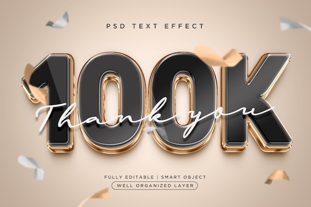 PSD gracias 100k efecto de texto de estilo 3d