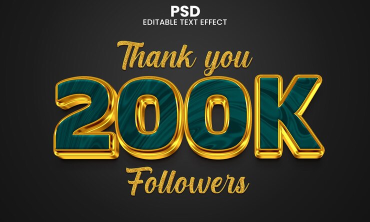 PSD gracias 200k seguidores efecto de texto editable en 3d psd premium con fondo