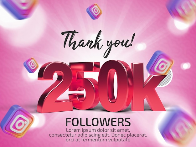 Gracias 250k seguidores en instagram PSD Texto renderizado en 3d con texto editable