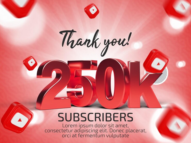 Gracias 250k Suscriptores en YouTube PSD Texto renderizado en 3d con texto editable