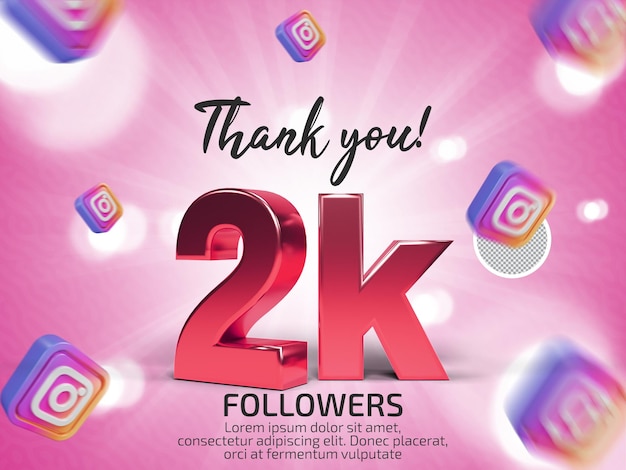 Gracias 2k seguidores en instagram PSD Texto renderizado en 3d con texto editable