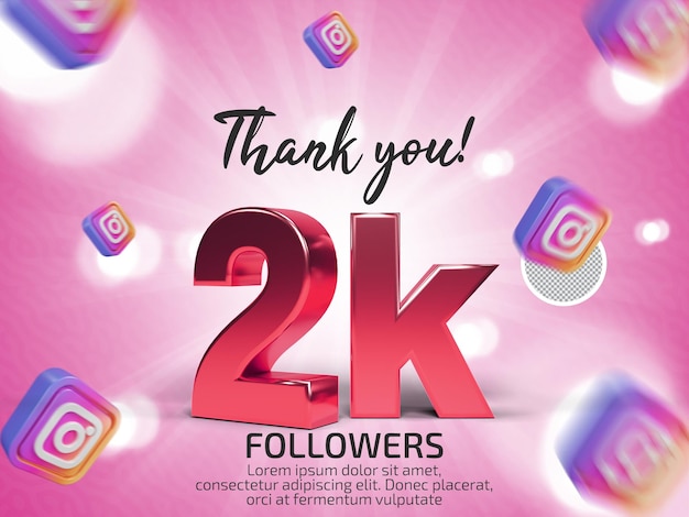 PSD gracias 2k seguidores en instagram psd texto renderizado en 3d con texto editable