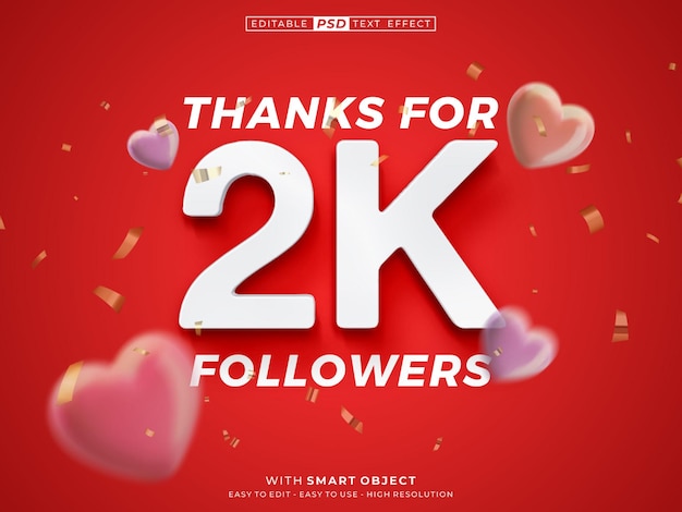 Gracias 2k seguidores y suscriptores banner con efecto de estilo de texto 3d