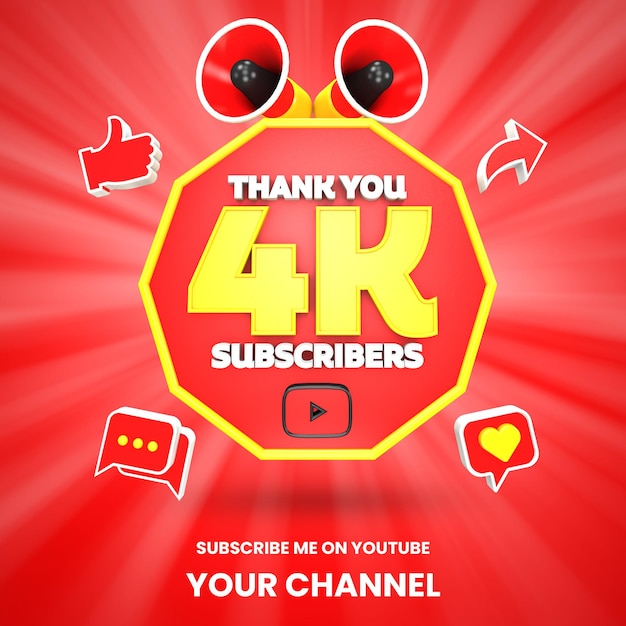 Gracias 4k suscriptores de youtube celebración 3d render aislado