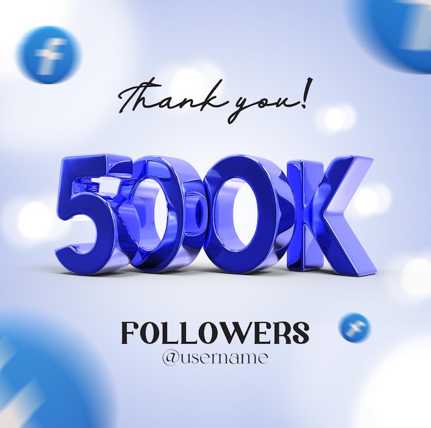 Gracias por 500k suscriptores icono de renderizado 3d para facebook