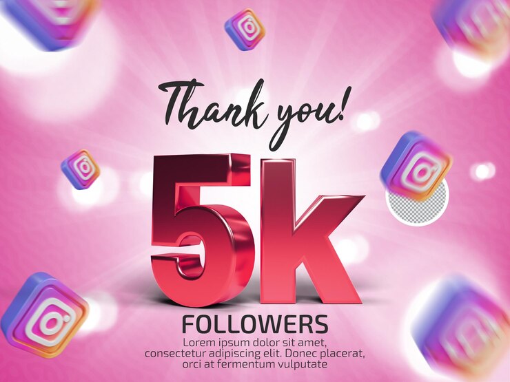 Gracias 5k seguidores en instagram PSD Texto renderizado en 3d con texto editable