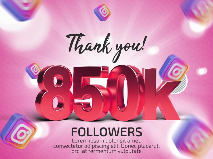PSD gracias 850k seguidores en instagram psd texto renderizado en 3d con texto editable