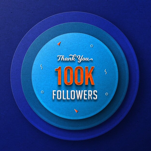 Gracias diseño de 100k seguidores con plantilla de textura de papel editable