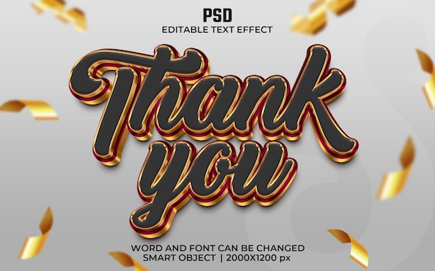 PSD gracias efecto de texto editable en 3d psd premium con fondo