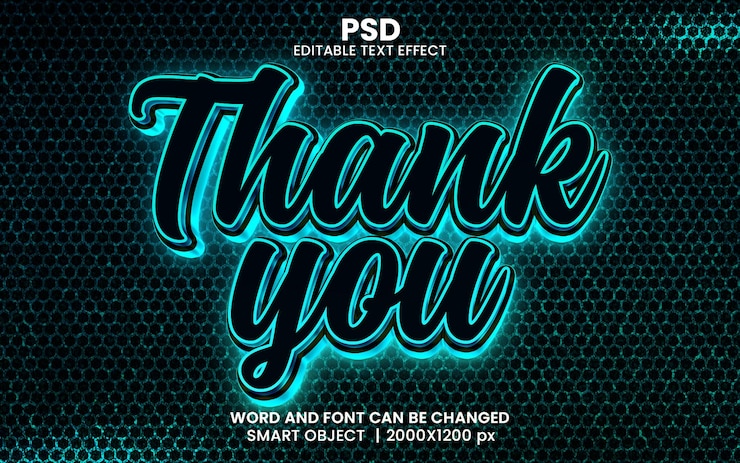 PSD gracias estilo de efecto de texto de photoshop editable en 3d azul con fondo moderno