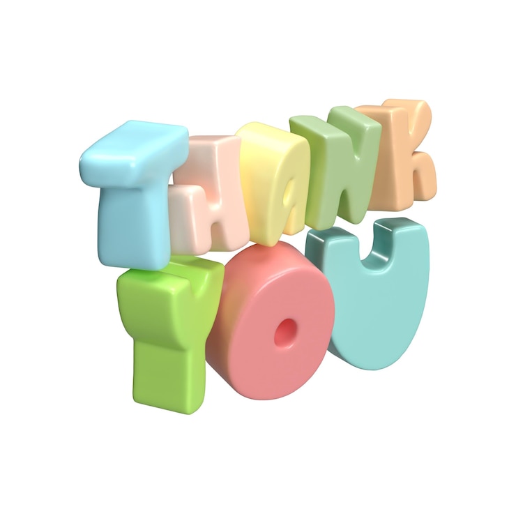 PSD gracias letras multicolores icono de texto 3d dibujado a mano día de acción de gracias linda ilustración