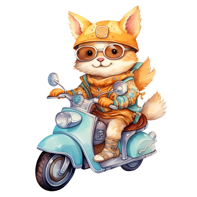 PSD graciosa ilustración de clipart de motocicleta de fox