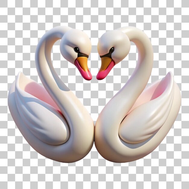Una graciosa pareja de cisnes inclinándose el uno hacia el otro aislados en un fondo transparente
