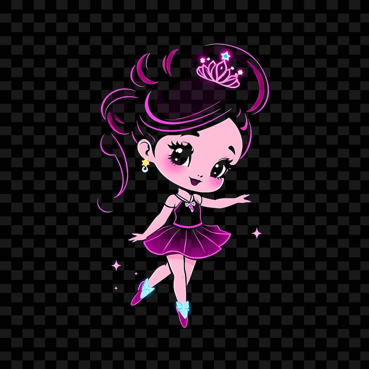 PSD graciosa rapariga chibi com elegante traje de bailarina updo sapatos de ballet brilhantes tiara e