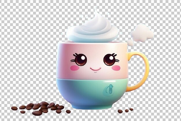 Graciosa taza de té y café caliente estilo kawaii