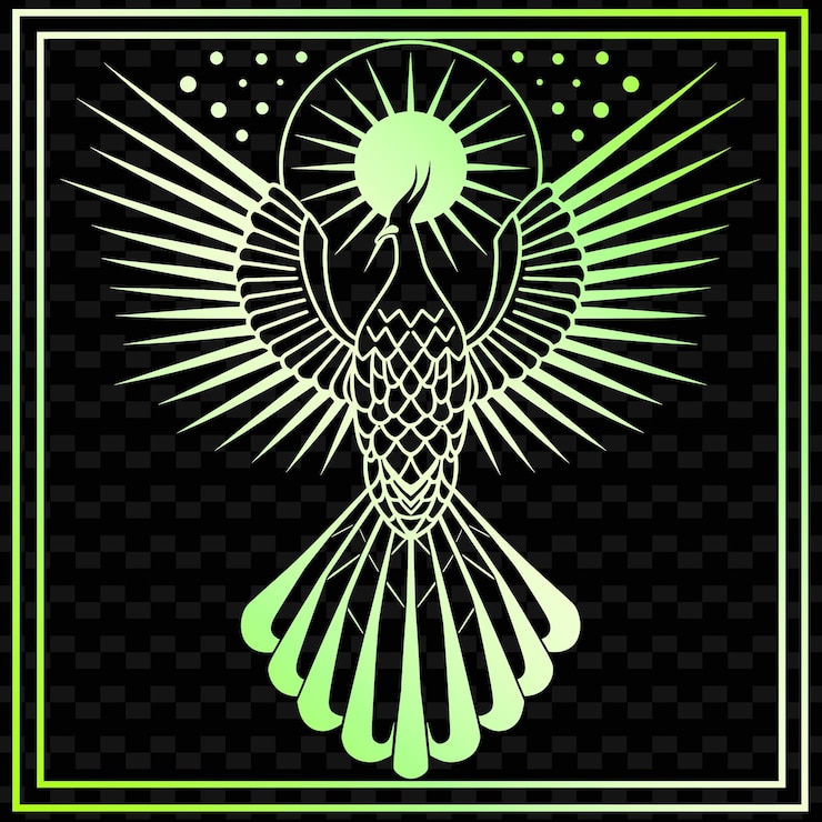 PSD gracioso fénix chino con art deco fénix con geometría png inspirado en los diseños de iconos lunares