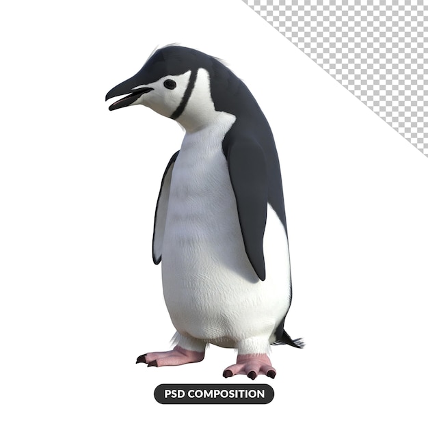 PSD gracioso pingüino 3d render ilustración.