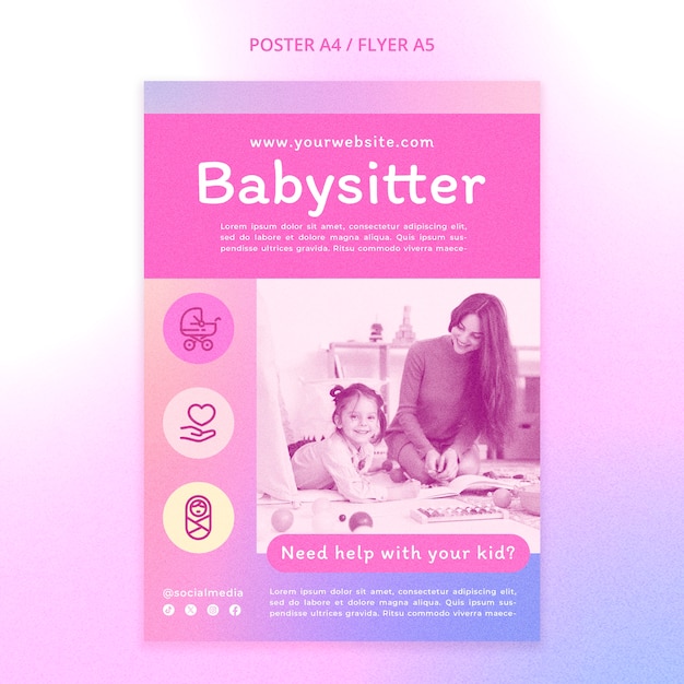 PSD gradient babysitter-jobflyer-vorlage