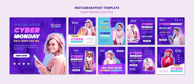 PSD gradient cyber monday publicaciones de instagram