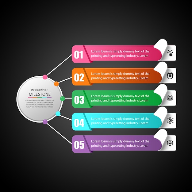 Gradient Infographic modello di concetto tecnologico con 5 opzioni o step modello di diagramma