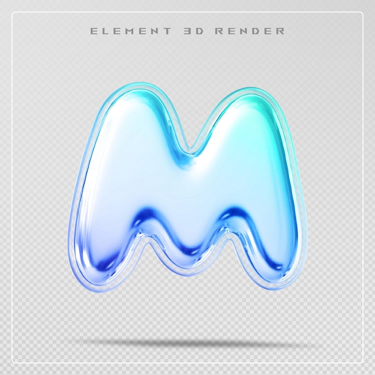 PSD gradient letter m font bubble 3d render