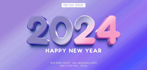 Gradient PSD 2024 effet de texte modifiable de style 3D