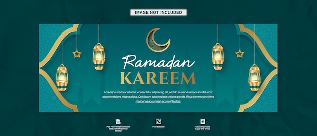Gradient Ramadan Kareem Banner Template para Facebook Cover Template com fundo islâmico