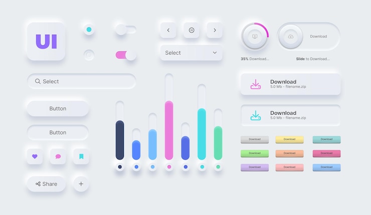 PSD gradient uiux kit elements collection psd editable effects