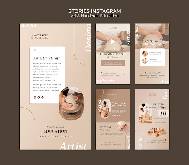 Gradiente de arte y educación artesanal historias de instagram
