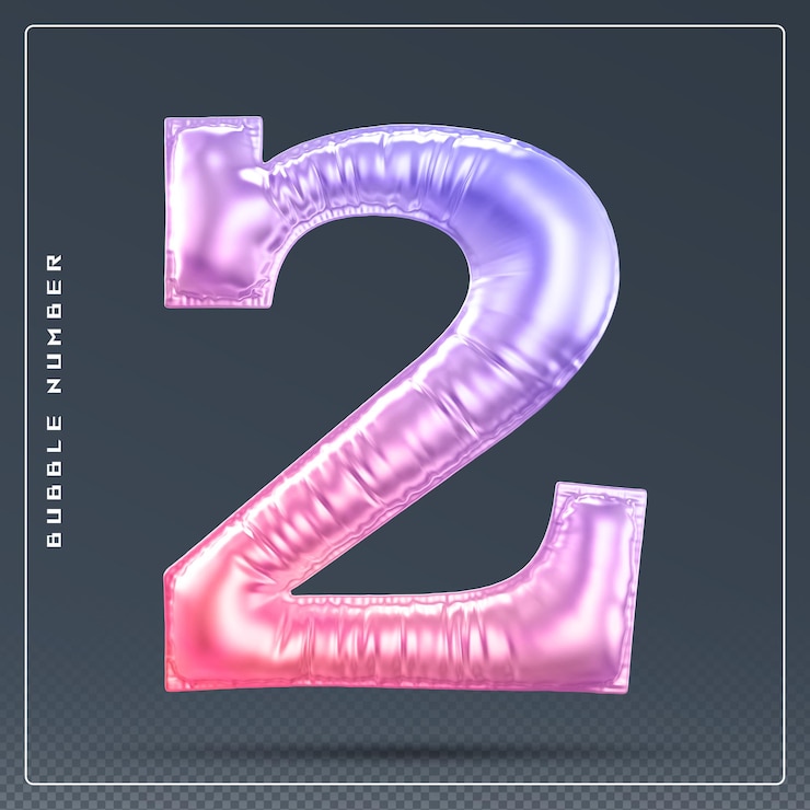 PSD gradiente de burbuja de número 2 renderizado en 3d