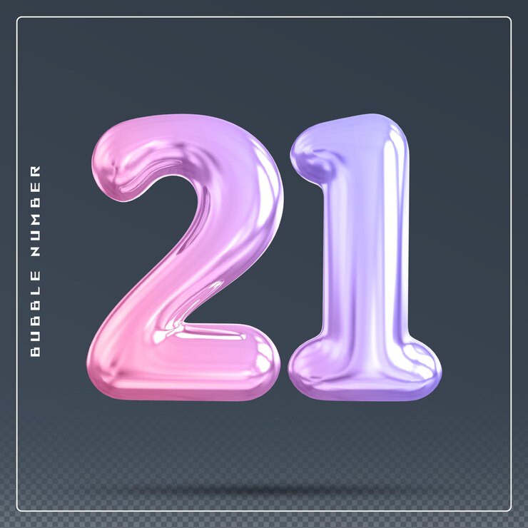 PSD gradiente de burbuja de números 21 renderizado en 3d